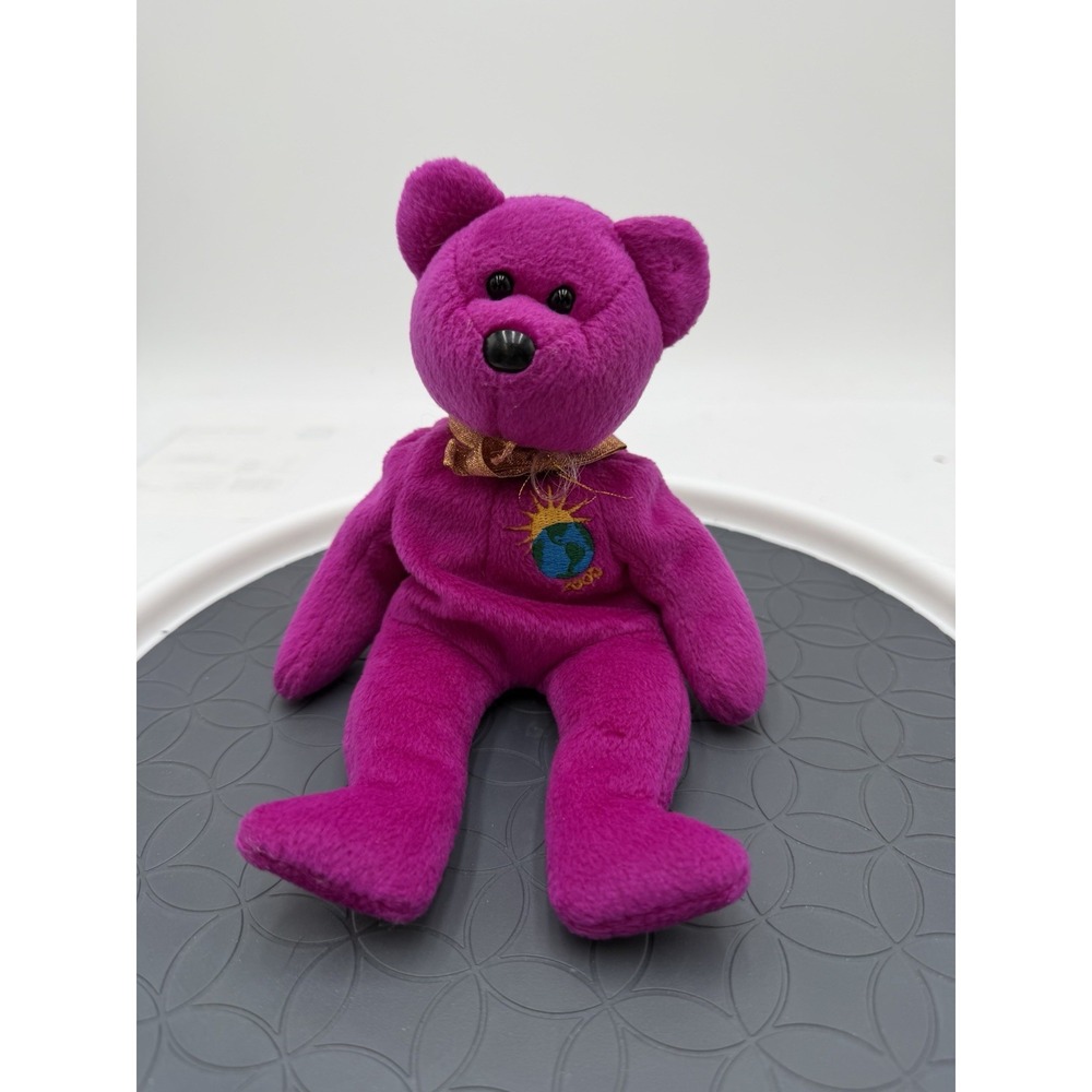 Ty Millennium Beanie Baby 1999 Magenta Bear No Hang Tag Ribbon Wear
